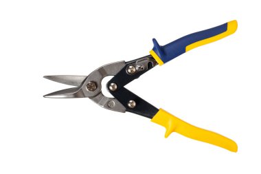 Metal levha makasları beyaz arkaplan üzerinde izole.