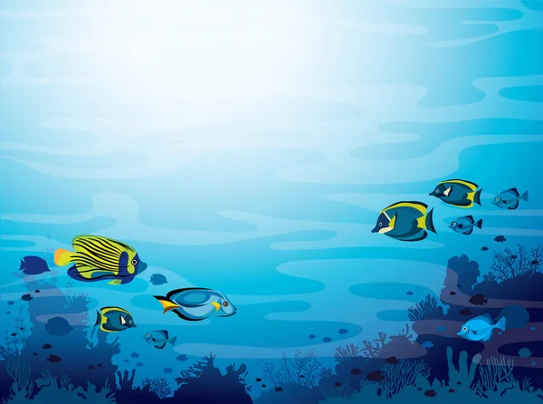 Rafa Koralowa Rybami Błękitnym Tle Morza Ilustracja Krajobrazu Morskiego Wektora Wektor Stockowy
