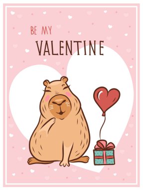 Tebrik kartı, hediye kutulu çizgi film Capybara ve 