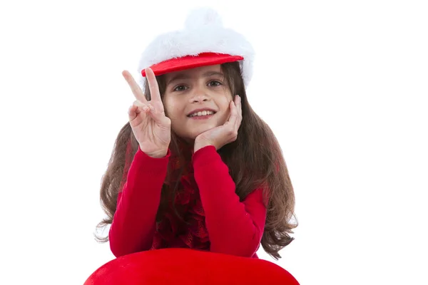 Littlegirl Mit Weihnachtsmann Hut Isoliert Auf Weiß — Stockfoto