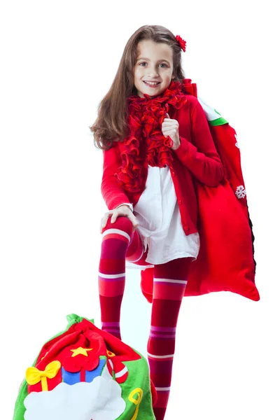 Маленька Дівчинка Тримає Сумку Санта Клауса — стокове фото