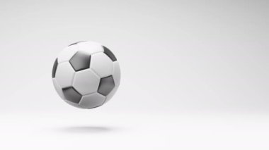 Stüdyo Işık Gri Arkaplanda Futbol Topu Dönüşü, Kopya Boşluğu ile Kusursuz Döngüsü 3B Canlandırması