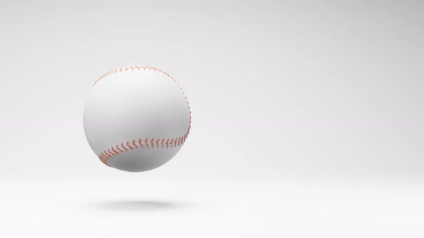 Pelota Béisbol Girando Sobre Fondo Gris Claro Estudio Animación Bucle — Vídeos de Stock