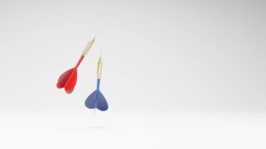 Stüdyo Işık Gri Arkaplan 'da Kırmızı ve Mavi Dart Dönüşü, Kopya Boşluğu ile Kusursuz Döngü 3D Canlandırması