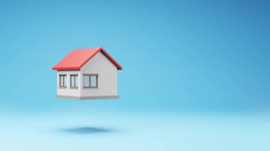 Low Poly House, Stüdyo Mavi Arkaplanda Dönüyor, Kopya Boşluğu ile Kusursuz Üç Boyutlu Animasyon