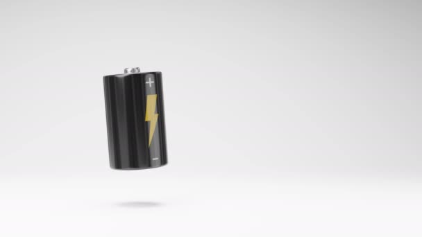 Ett Enda Elektriskt Batteri Snurra Studio Ljusgrå Bakgrund Sömlös Loop — Stockvideo