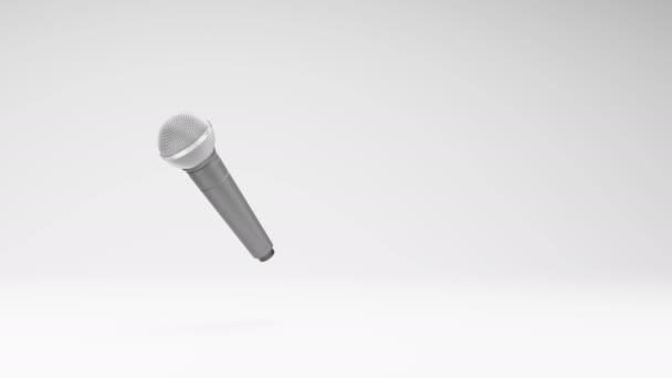 Один Микрофон Вращающийся Студийном Светло Сером Фоне Беззвучная Трехмерная Анимация — стоковое видео