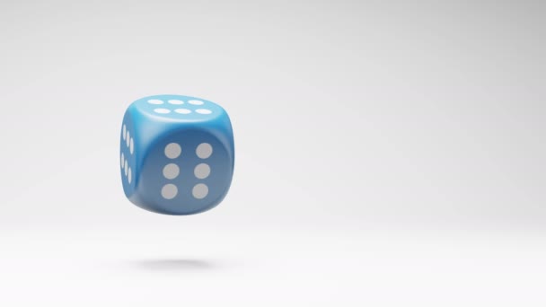 Blue Dice All Six Numbered Faces Spinning Studio Light Gray — Stok Video