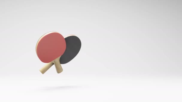 Two Ping Pong Bats One Ball Spinning Studio Light Gray — Stock Video