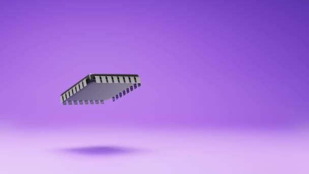 工作室紫色背景下的一个电子微晶片旋转 具有复制空间的无缝线3D动画 — 图库视频影像