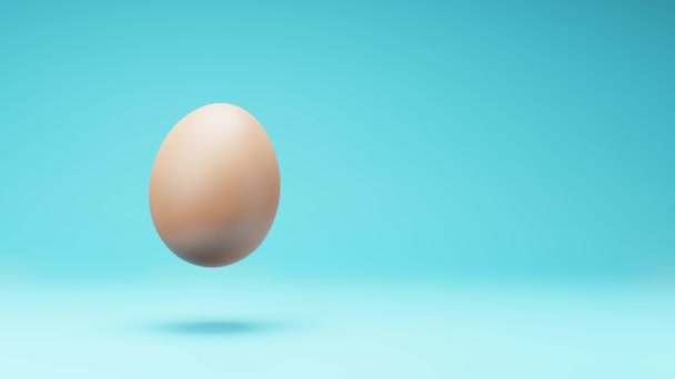 一个母鸡蛋在工作室蓝色背景上旋转 无缝线3D动画与复制空间 — 图库视频影像
