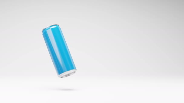 Blue Drink Can Spinning Studio Light Gray Background Seamless Loop — стокове відео
