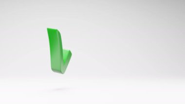Green Check Mark Spinning on a Studio Light Gray Background, Seamless Loop 3D Animation with Copy Space