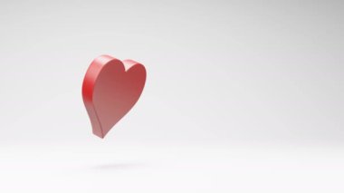 Red Heart Symbol Shape Spinning on a Studio Light Gray Background, Seamless Loop 3D Animation with Copy Space
