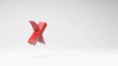 Red Deny Mark Spinning on a Studio Light Gray Background, Seamless Loop 3D Animation with Copy Space