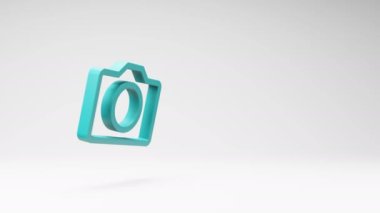 Blue Camera 3D Symbol Shape Spinning on a Studio Light Gray Background, Seamless Loop 3D Animation with Copy Space