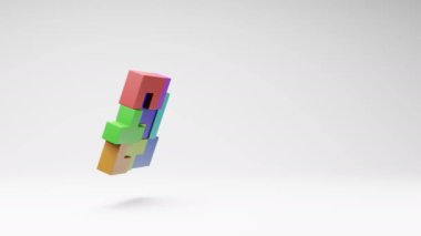 Colorful Blocks Combined Spinning on a Studio Light Gray Background, Seamless Loop 3D Animation with Copy Space