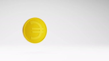 One Golden Euro Coin Spinning on a Studio Light Gray Background, Seamless Loop 3D Animation with Copy Space