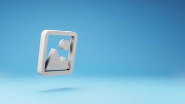 White Picture Image 3D Symbol Shape Spinning on a Studio Blue Background, Seamless Loop 3D Animation with Copy Space