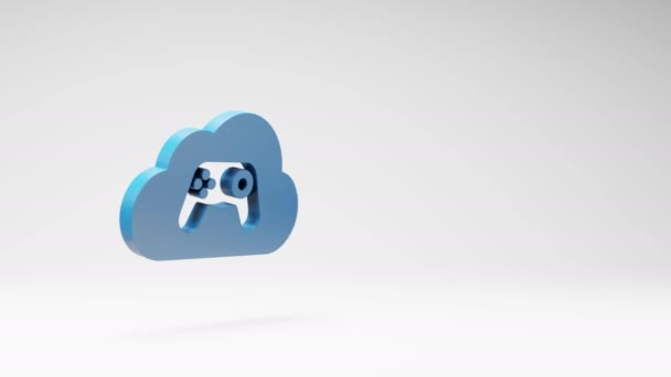 Blue Cloud Gaming Symbol Shape Spinning Studio Light Gray Background — Video