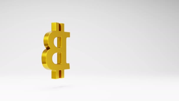Golden Bitcoin Symbol Shape Spinning Studio Light Gray Background Seamless — Stockvideo