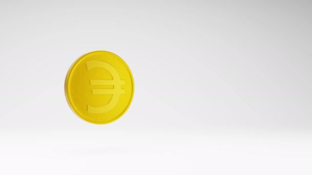 One Golden Euro Coin Spinning Studio Light Gray Background Seamless — Vídeos de Stock