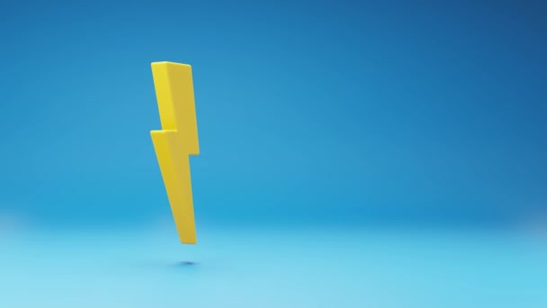 Yellow Thunderbolt Shape Spinning Studio Blue Background Seamless Loop Animation — Video