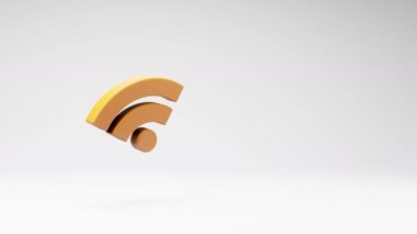 Orange Wifi Symbol Shape Spinning on a Studio Light Gray Background, Seamless Loop 3D Animation with Copy Space