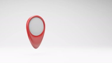 Red Blank Map Marker Spinning on a Studio Light Gray Background, Seamless Loop 3D Animation with Copy Space