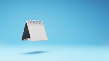 Blue and White Desk Calendar Spinning on a Studio Blue Background, Seamless Loop 3D Animation with Copy Space