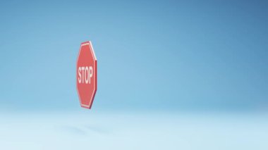 Stop Road Spinning Stüdyo Mavi Arkaplanda Döndürme İşareti, Kopyalama Boşluğu ile Kusursuz 3B Döngü Canlandırması