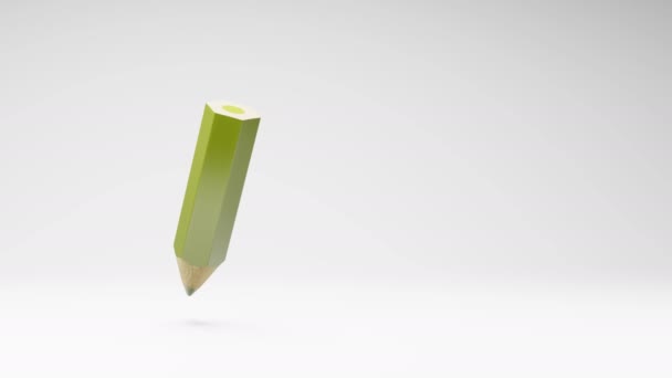 One Wooden Green Crayon Spinning Een Studio Lichtgrijze Achtergrond Naadloze — Stockvideo
