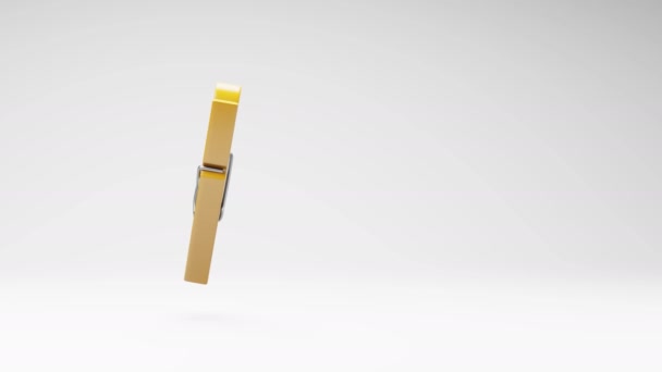 Una Pinza Plástico Amarillo Girando Sobre Fondo Gris Claro Del — Vídeos de Stock