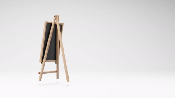 Vertical Blank Blackboard Lemn Easel Spinning Fundal Studio Light Gray — Videoclip de stoc