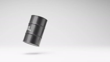 Tek Siyah Yağ Varili Dönüşü Stüdyo Aydınlık Gri Arkaplanda, Kusursuz Dönüşümsüz 3B Animasyon Kopyalama Boşluğu