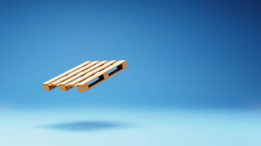 Stüdyo Mavi Arkaplanda Bir Ahşap Palet Dönüşü, Kopya Boşluğu ile Kusursuz Üç Boyutlu Animasyon