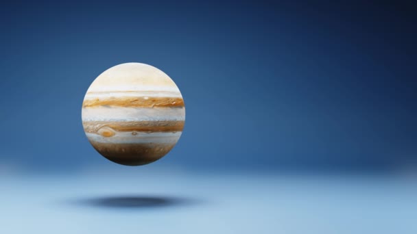 Jupiter Planet Spinning Studio Blå Bakgrund Sömlös Loop Animering Med — Stockvideo