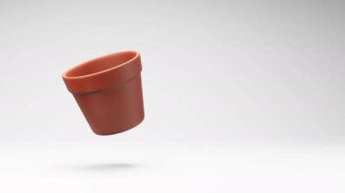 Stüdyo Aydınlık Gri Arkaplanda Dönen Boş Saksı Dünya Donanımı, Kopyalama Boşluğu ile Kusursuz Döngüsü 3B Animasyon