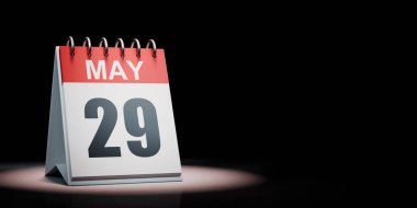 Red and White May 29 Desk Calendar Spotlighted on Black Background with Copy Space 3D Illustration clipart