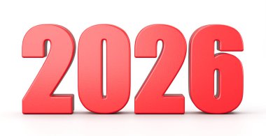 Kırmızı 2026 Yıllık Beyaz Arkaplan 3D Görüntü Metni