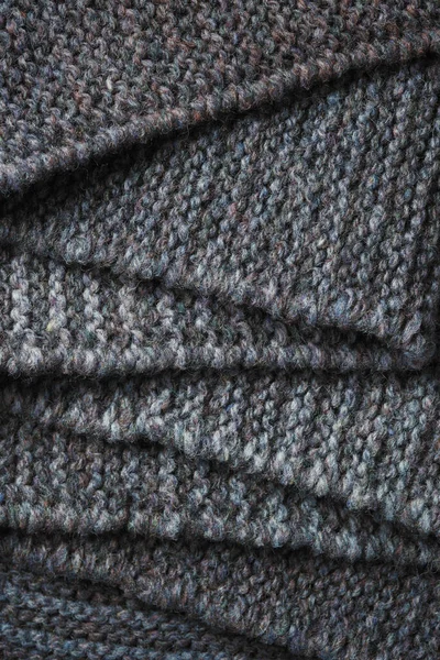 Dark Gray Knitted Fabric Folded Zigzag Pattern Knitted Texture Background — Zdjęcie stockowe