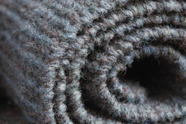 Rolled Gray Knitted Scarf Woolen Hand Knitted Product — Stockfoto