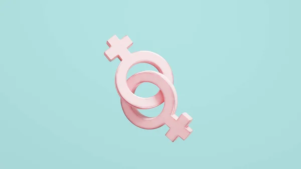 Two Connected Pink Feminine Signs Blue Background Symbol Lesbian Relationships — Stock Photo, Image