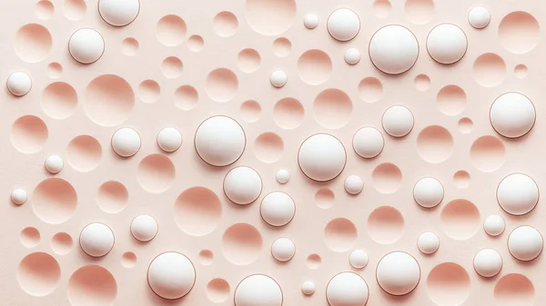 Abstract peach color geometric background with white spheres. 3d render illustration.
