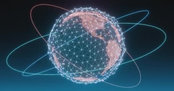 Rotating Earth Globe Glowing Network Plexus Big Data Global Communication — Stock Video