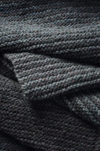 Knitted Scarf Folds Black Gray Stripes Dark Knitted Texture Background — Foto de Stock
