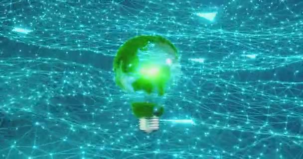 Земной Шар Форме Лампочки Абстрактное Светящееся Сплетение Зеленая Энергия Защита — стоковое видео