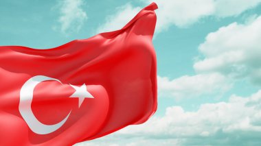 Türk bayrağı gökyüzüne karşı rüzgarda dalgalanıyor. Türkiye 'nin ulusal sembolü. Seçimler.