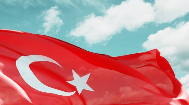Türk bayrağı rüzgarda dalgalanıyor. Türkiye 'nin Ulusal Sembolü.