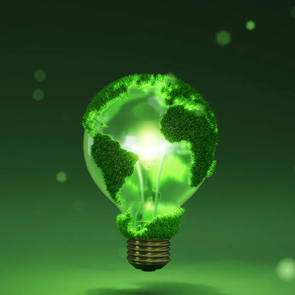 Globo Terra Forma Lâmpada Brilhante Energia Verde Recursos Renováveis Protecção — Fotografia de Stock